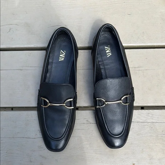Zara Black Leather Loafers with Horsebit Detail Size 8 (39) - Picture 3 of 8
